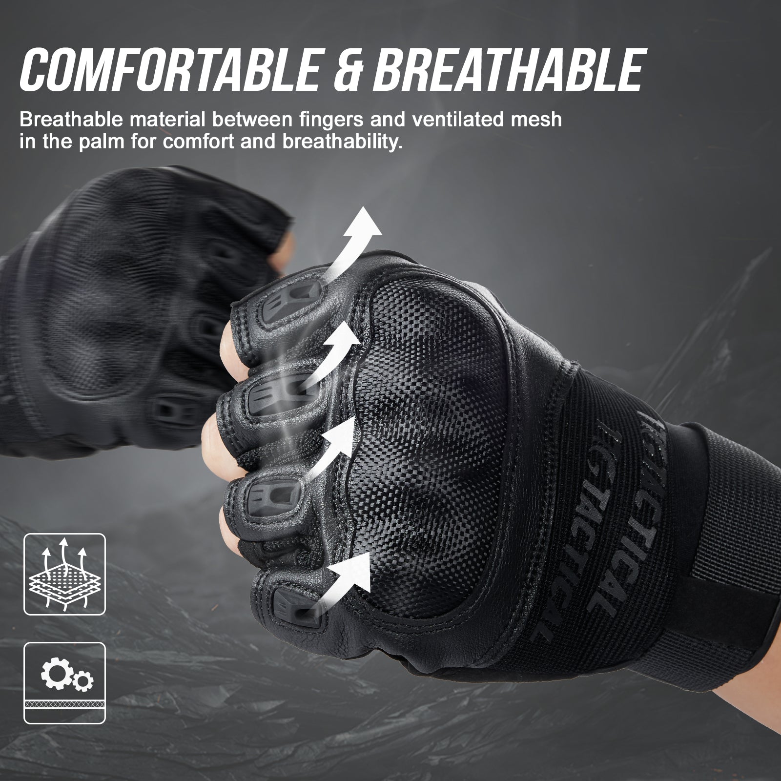 1TG Tactical Fingerless Gloves for Men Knuckle Protection